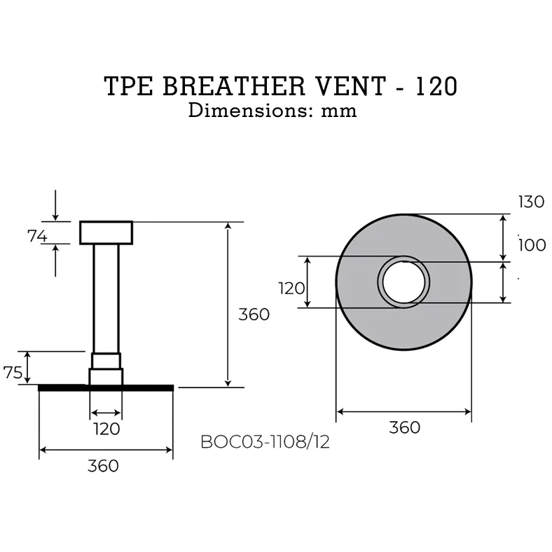 StrataRise TPE Flat Roof Vent Technical Diagram