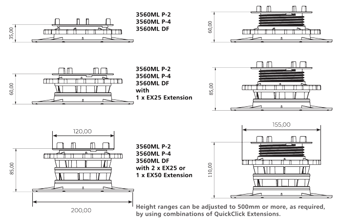 StrataRise 3560 Multi-Level Pedestals - Technical Drawings