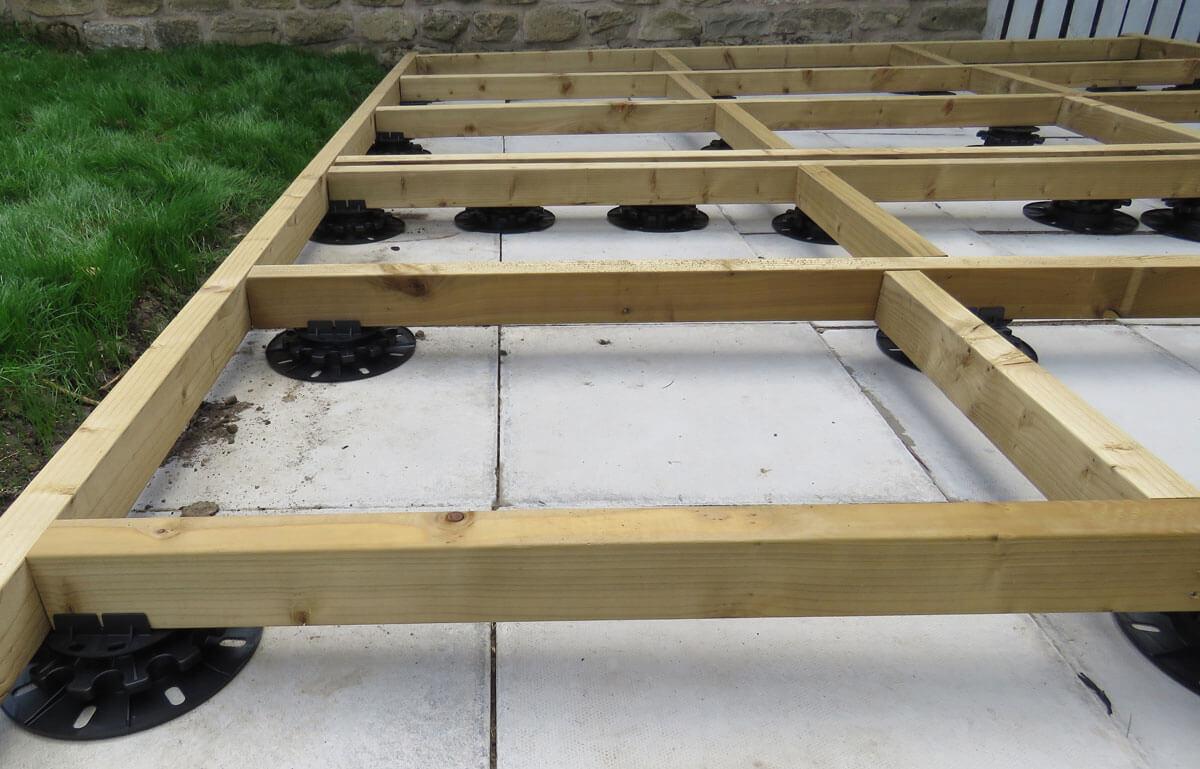 Deck Frame mounted on Stratarise Low-profile Self-levelling Joist Pedestal